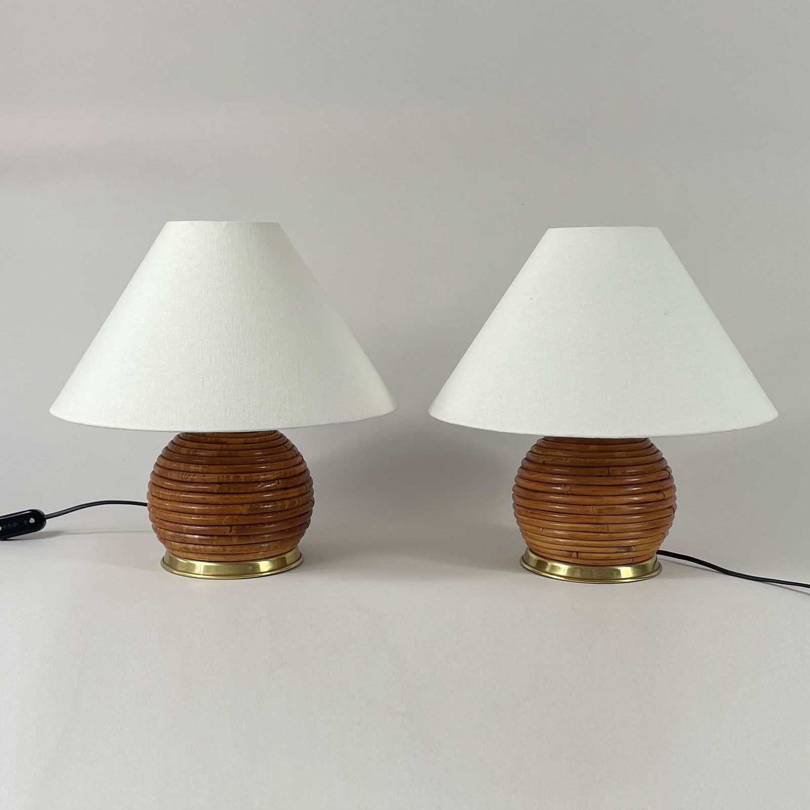Table Lamps, Pencil Reed Rattan And Brass, Vivai Del Sud Italy 1960s photo buy