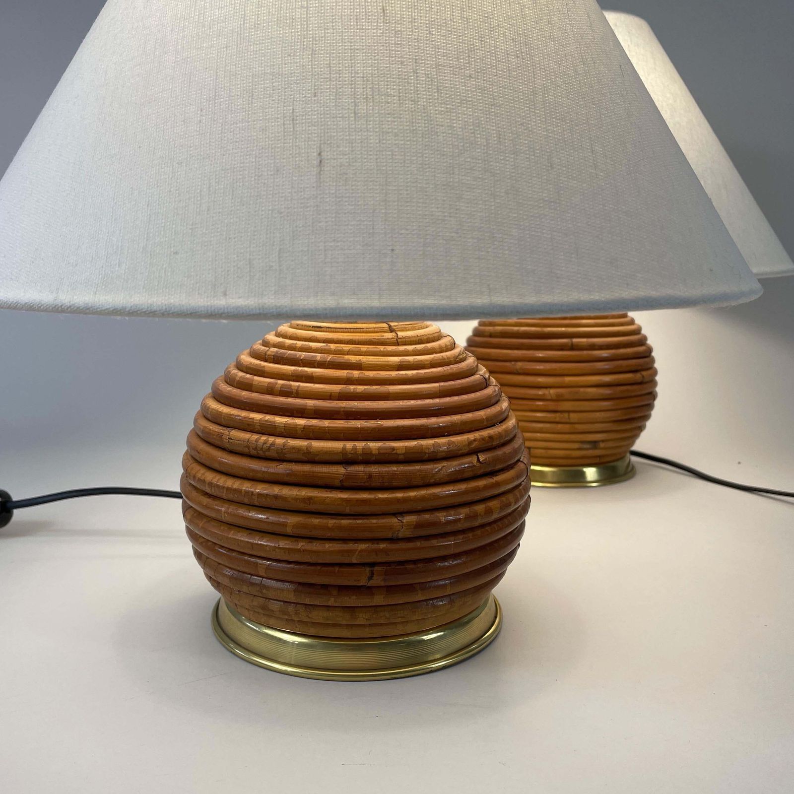 photo buy Table Lamps, Pencil Reed Rattan And Brass, Vivai Del Sud Italy 1960s