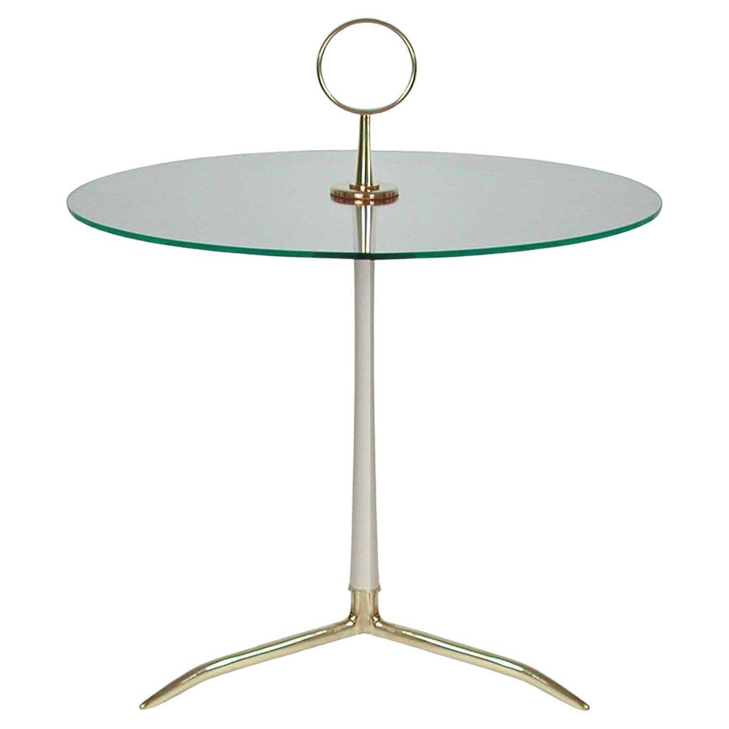 Modernist Brass & Glass Side Table, Vereinigte Werkstätten Munich, Germany 1950s photo furniture