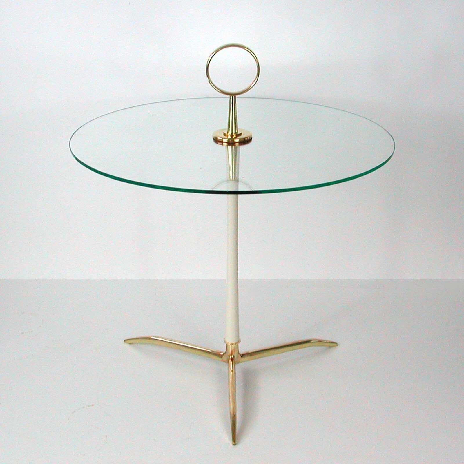 photo for sale Modernist Brass & Glass Side Table, Vereinigte Werkstätten Munich, Germany 1950s