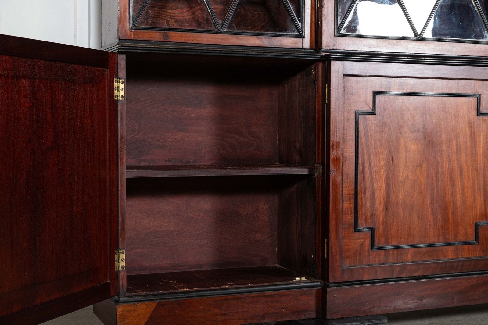 photo buy Monumental Irish Georgian Ebonised Mahogany & Astral Glazed Breakfront Bookcase  