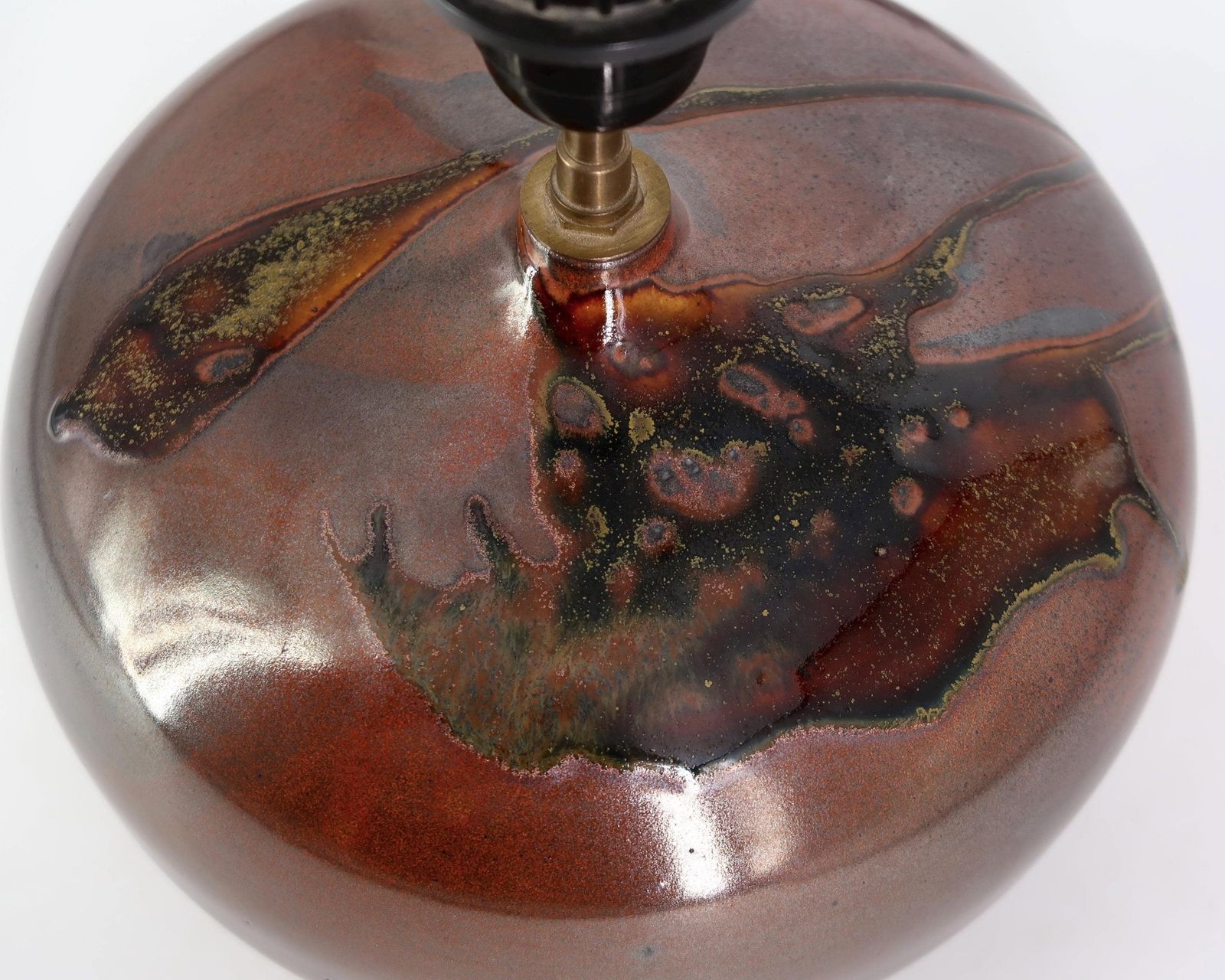 French Ceramic Table Lampe By Jean Cacheleux, Abstract Decor, 1970s / Modernist, Fat Lava, Mid Century Modern Made In France, Brown Burgundy photo 512.0