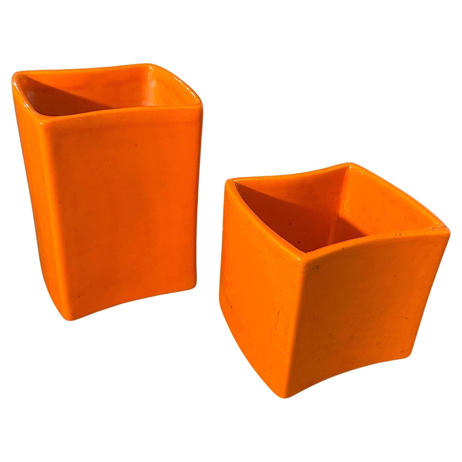 C. 1970 Two Modern Orange Ceramic Vases  By Franco Bettonica For Gabbianelli