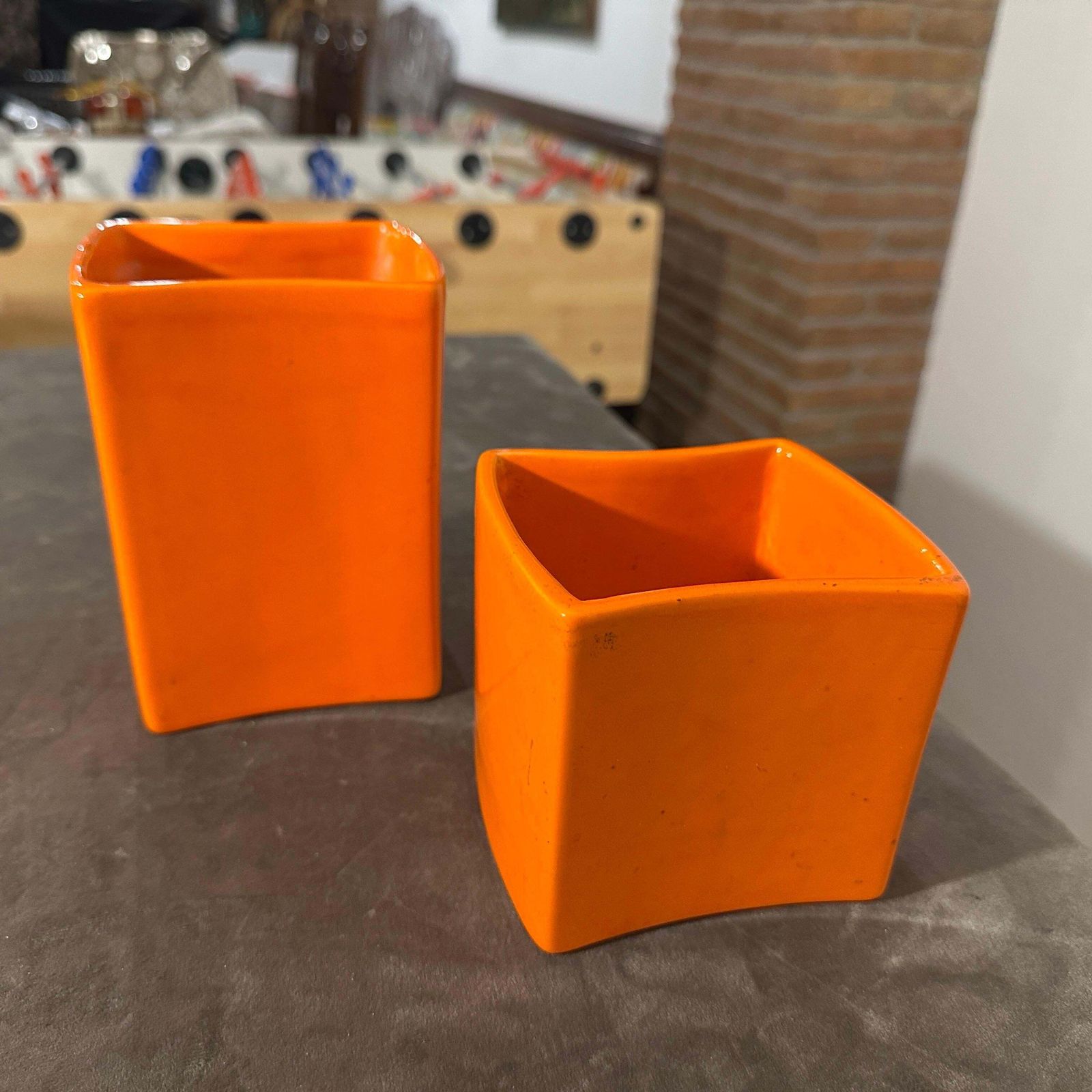 photo for sale C. 1970 Two Modern Orange Ceramic Vases  By Franco Bettonica For Gabbianelli