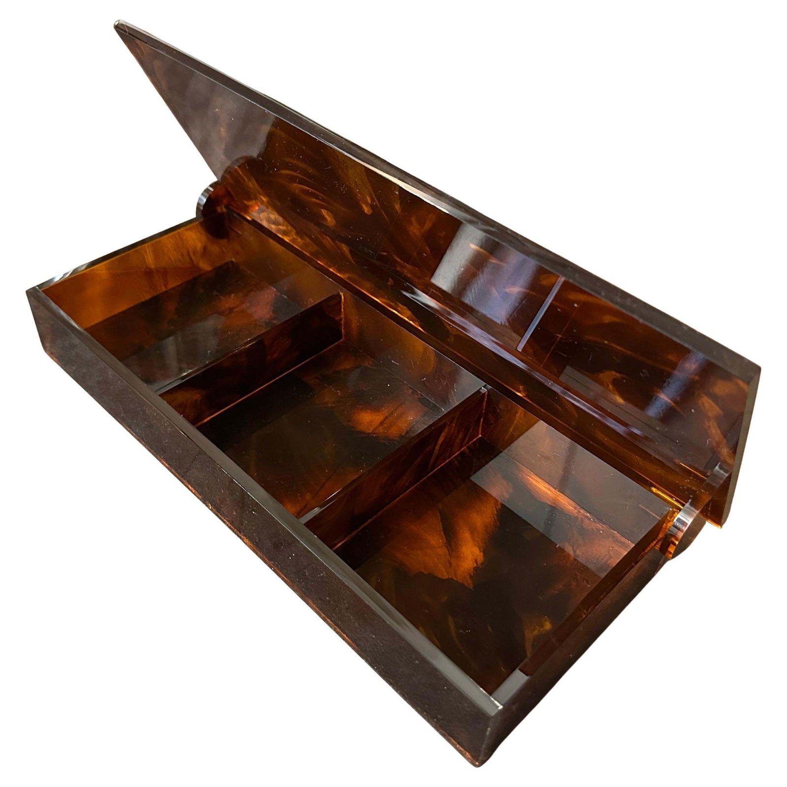 1970s Mid Century Modern Fake Tortoiseshell Lucite Italian Jewelry Box