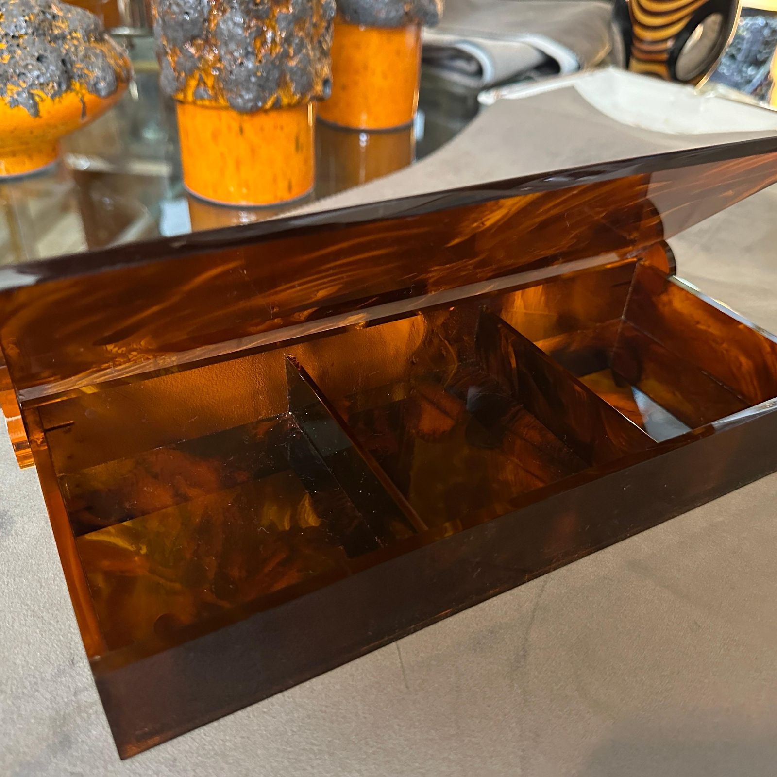 1970s Mid Century Modern Fake Tortoiseshell Lucite Italian Jewelry Box photo 425.0