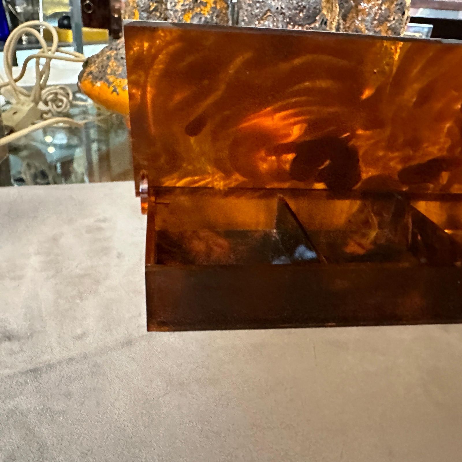 1970s Mid Century Modern Fake Tortoiseshell Lucite Italian Jewelry Box photo vintage