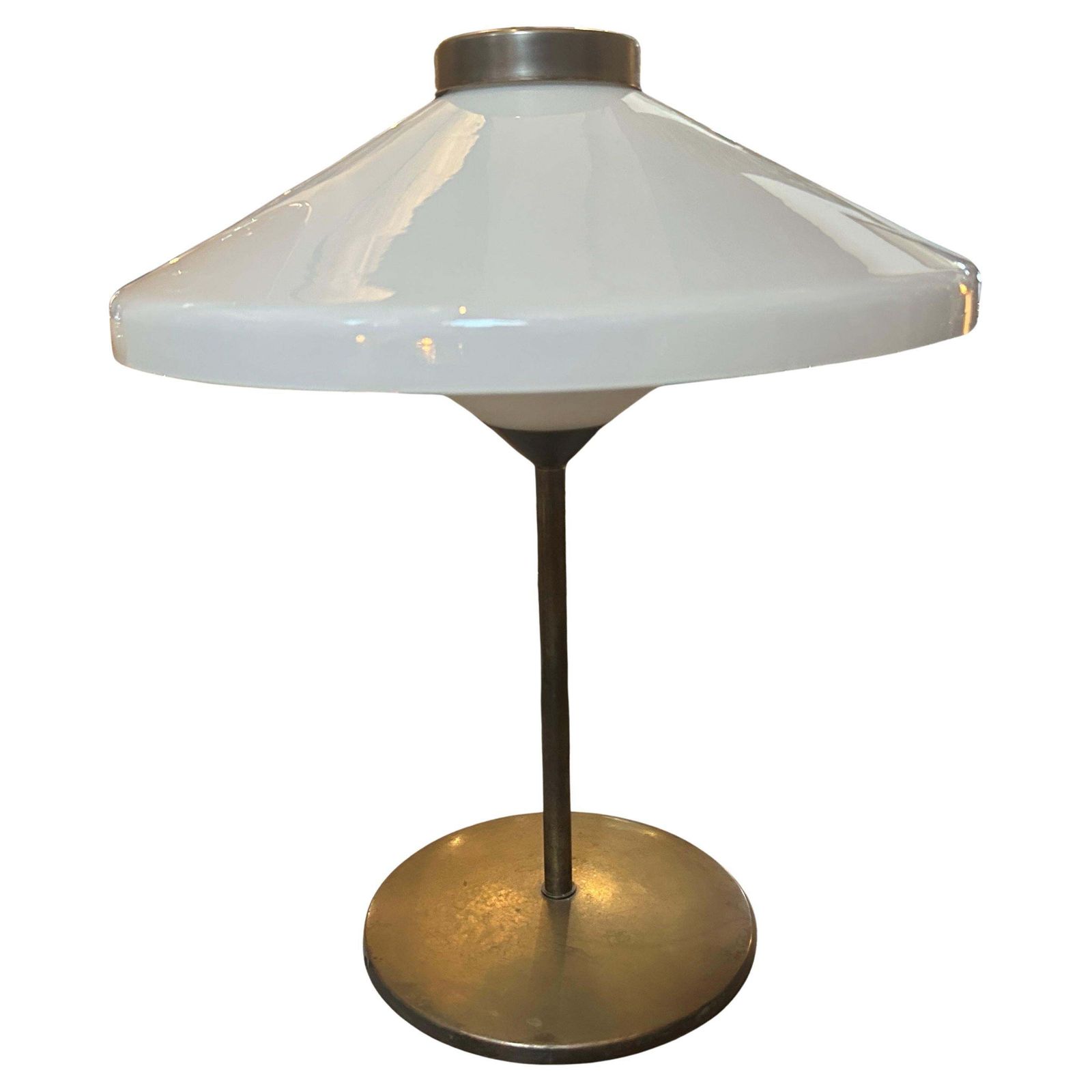 1950 Oscar Torlasco Style Mid Century Modern Brass And Glass Italian Table Lamp