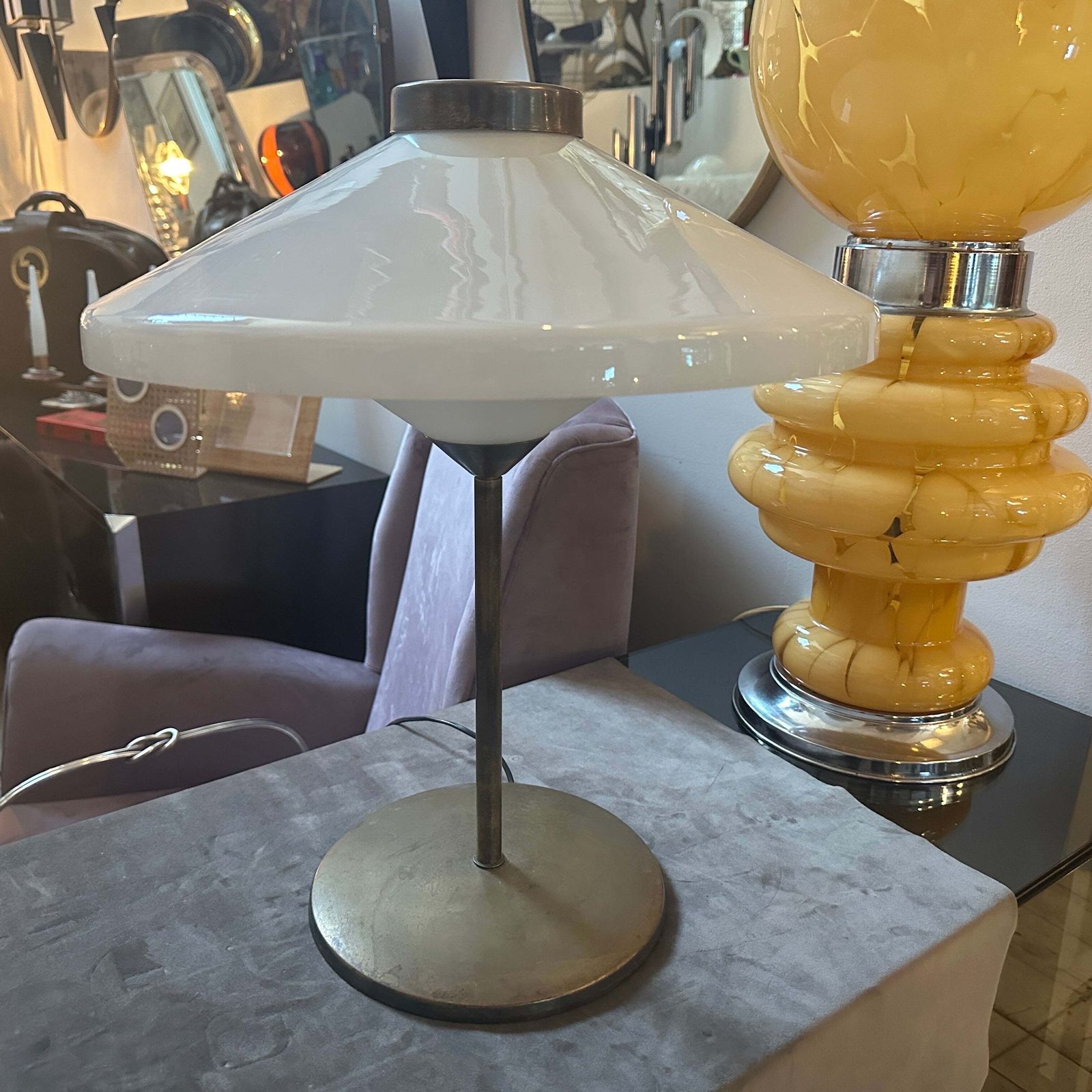 1950 Oscar Torlasco Style Mid Century Modern Brass And Glass Italian Table Lamp photo furniture