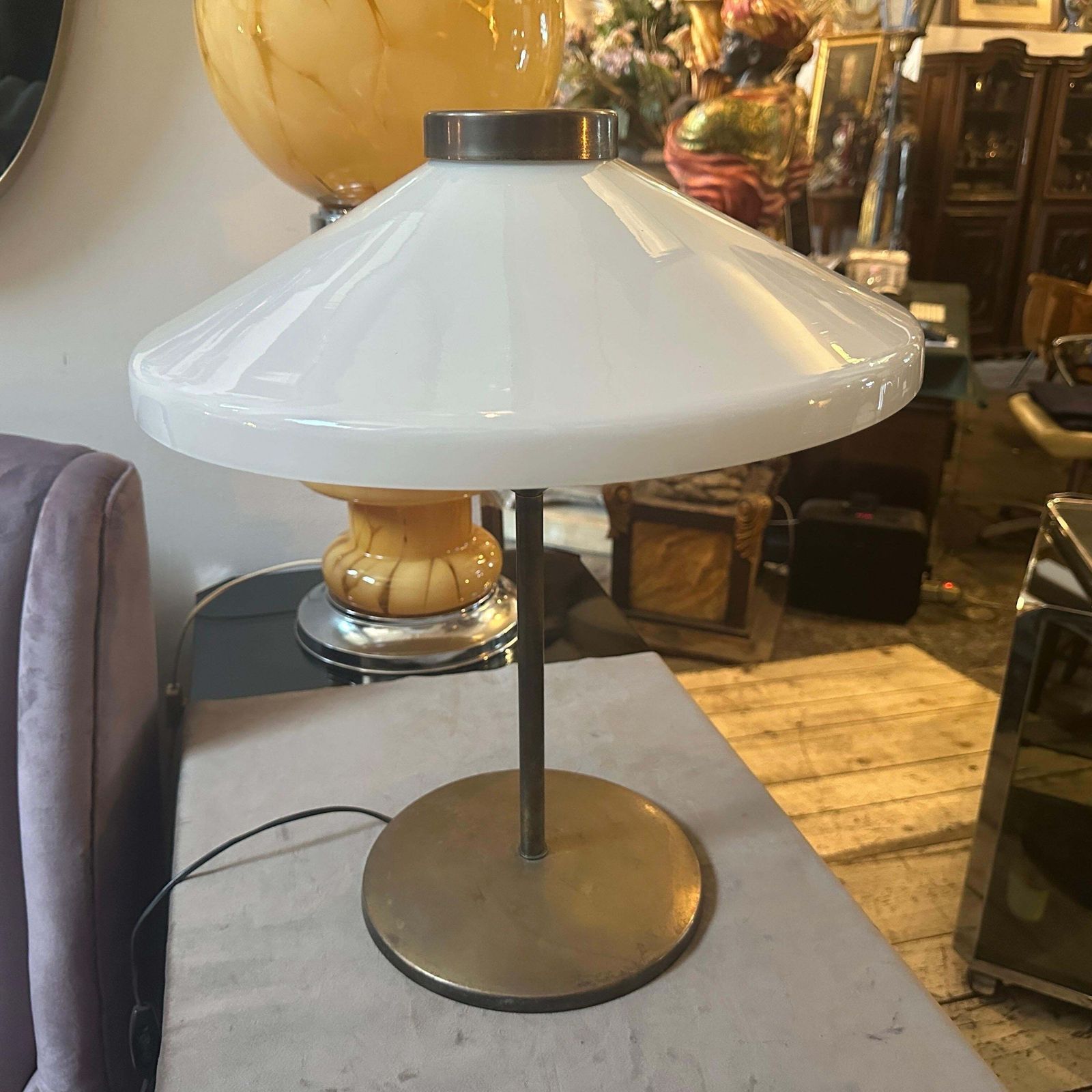 1329.0 1950 Oscar Torlasco Style Mid Century Modern Brass And Glass Italian Table Lamp photo