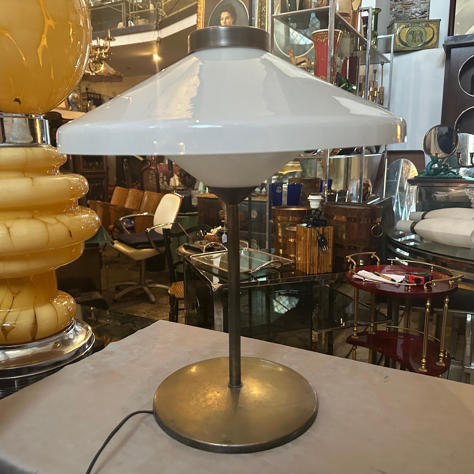 photo buy 1950 Oscar Torlasco Style Mid Century Modern Brass And Glass Italian Table Lamp