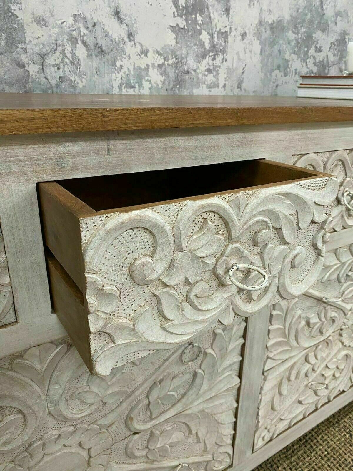 Hand Carved White Mango Wood Decorative Chest Of Drawers photo 895.0