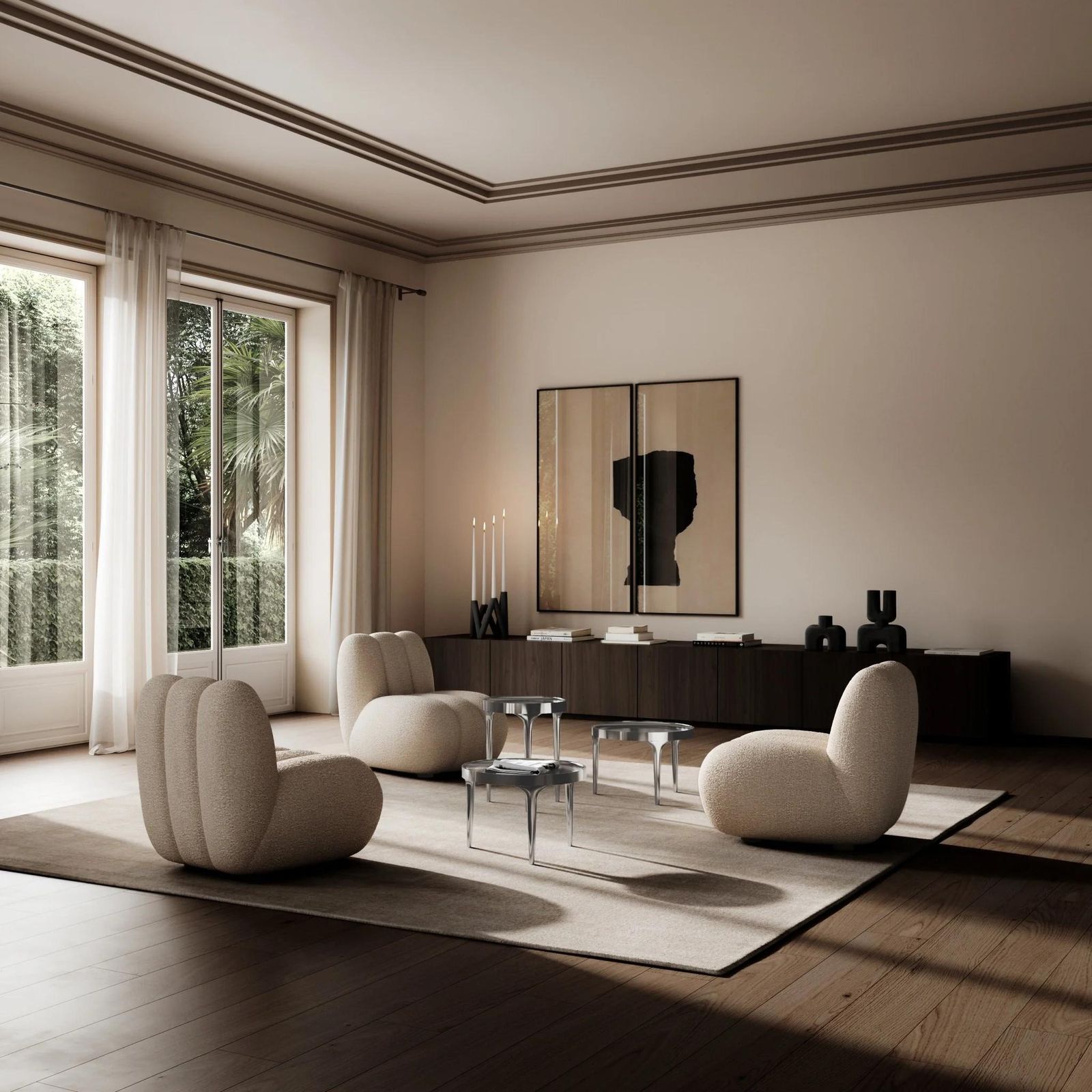 Coffee Table, Polished Cast Aluminium And Chrome, Contemporary Work. photo buy