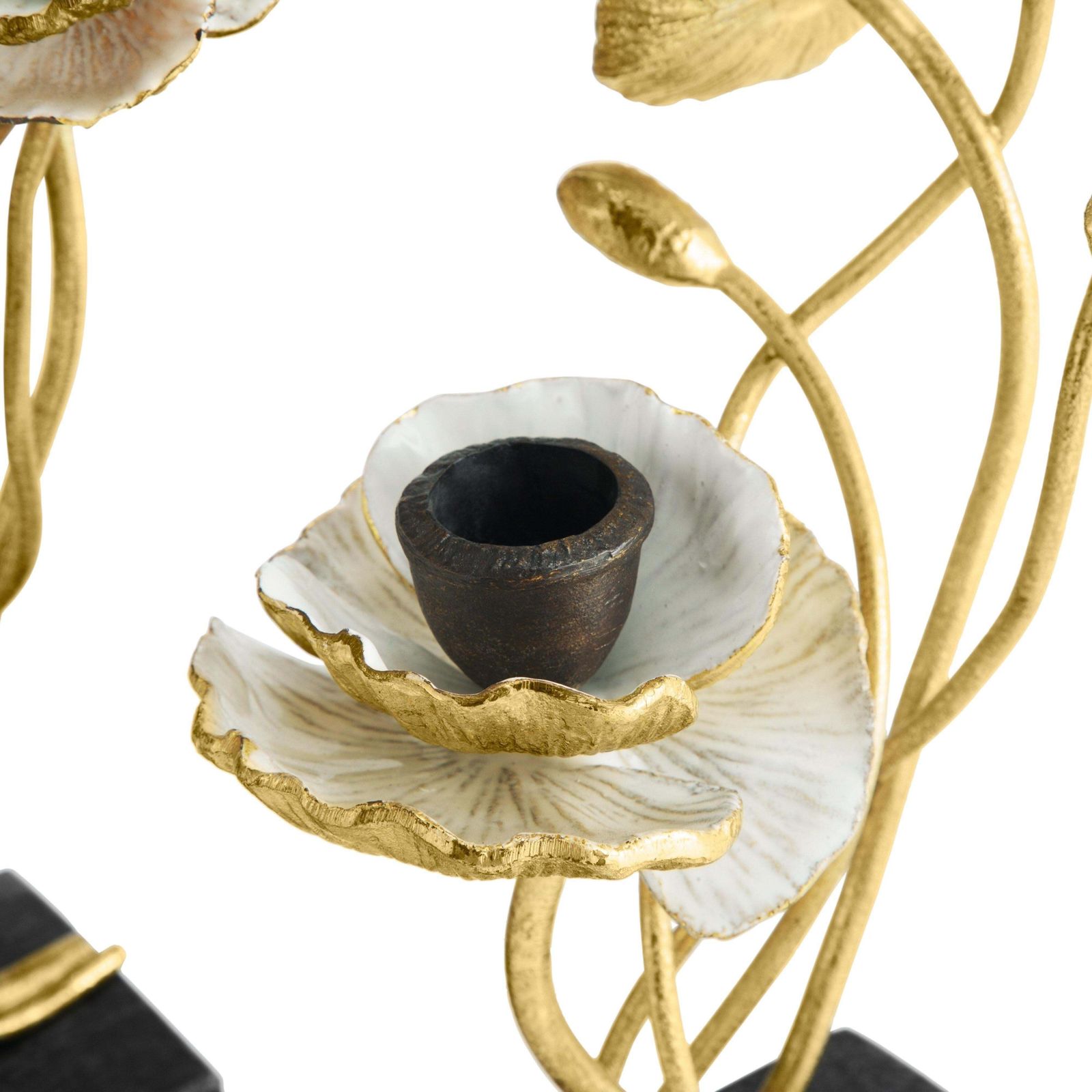 Pair Of Candlesticks With Anemone Design, White Enamelled Gilt Metal. photo furniture