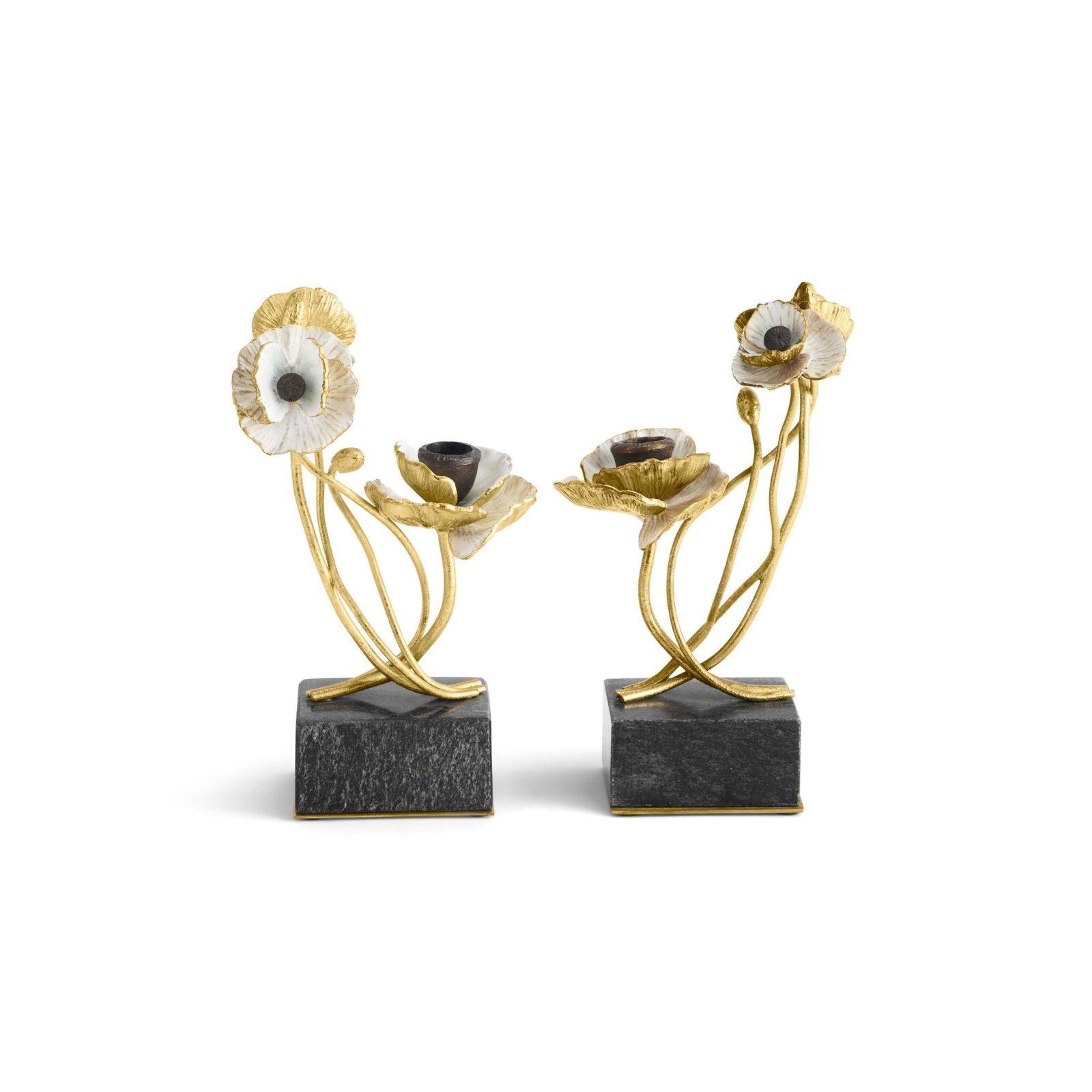 Pair Of Candlesticks With Anemone Design, White Enamelled Gilt Metal. photo 928.0