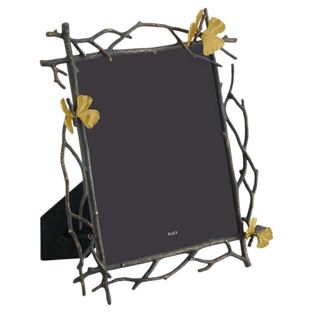 20th Century Photo Frame In Patinated And Gilded Metal, Butterfly Design.