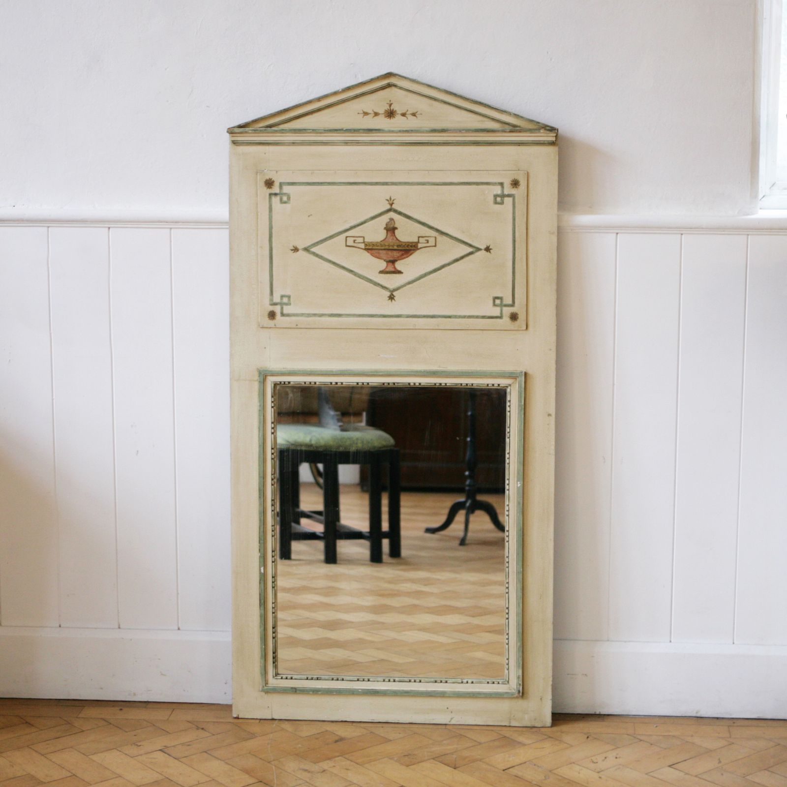 Handsome French Empire Shaped Painted Trumeau Mirror photo for sale