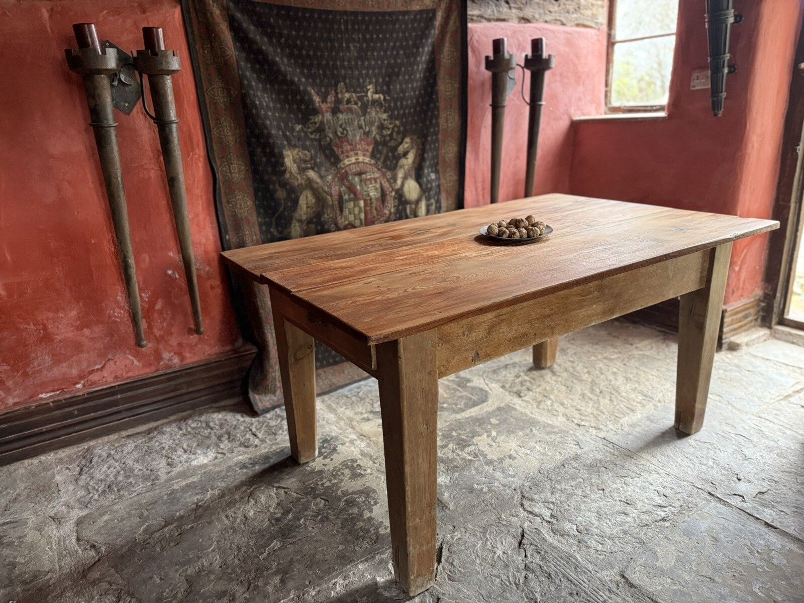 Original English Antique Pine Rustic Farmhouse Kitchen Plank Dining Table 1800's photo buy