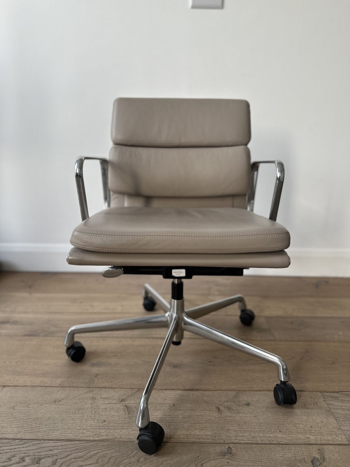 New! Herman Miller Eames “Soft Pad” Chair With Castors In Greige Grained Leather