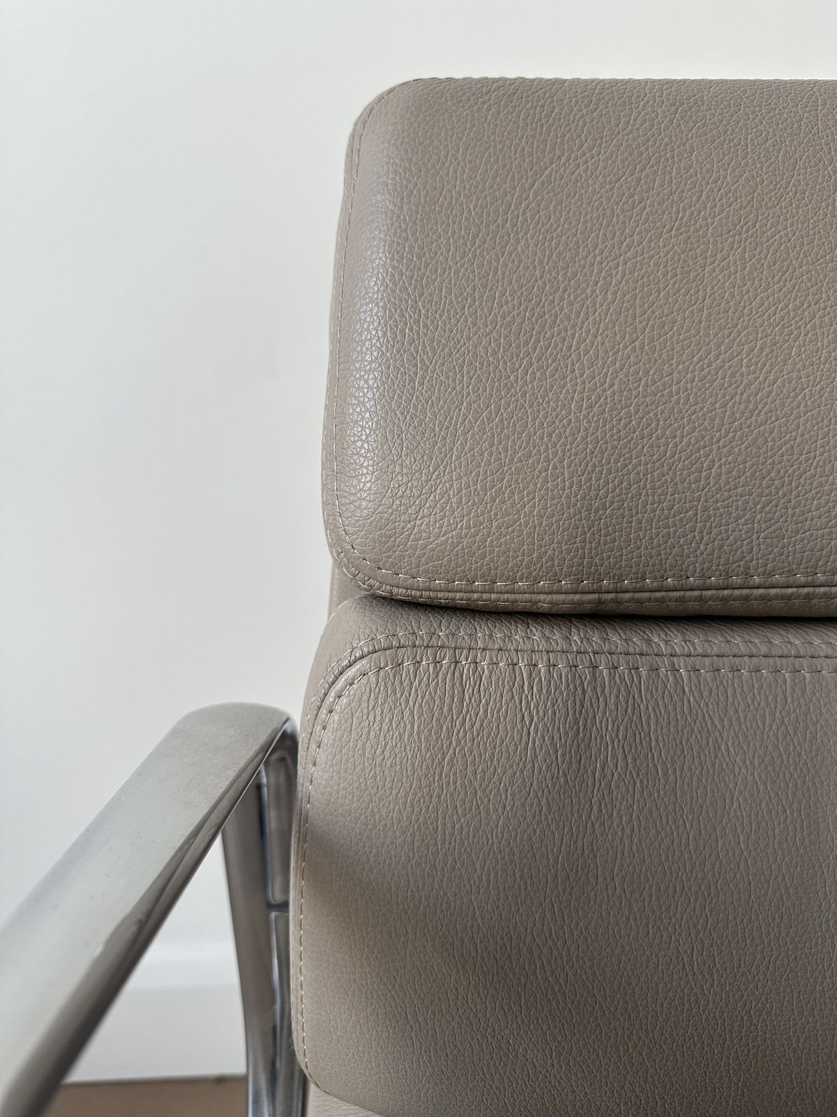 New! Herman Miller Eames “Soft Pad” Chair With Castors In Greige Grained Leather photo for sale