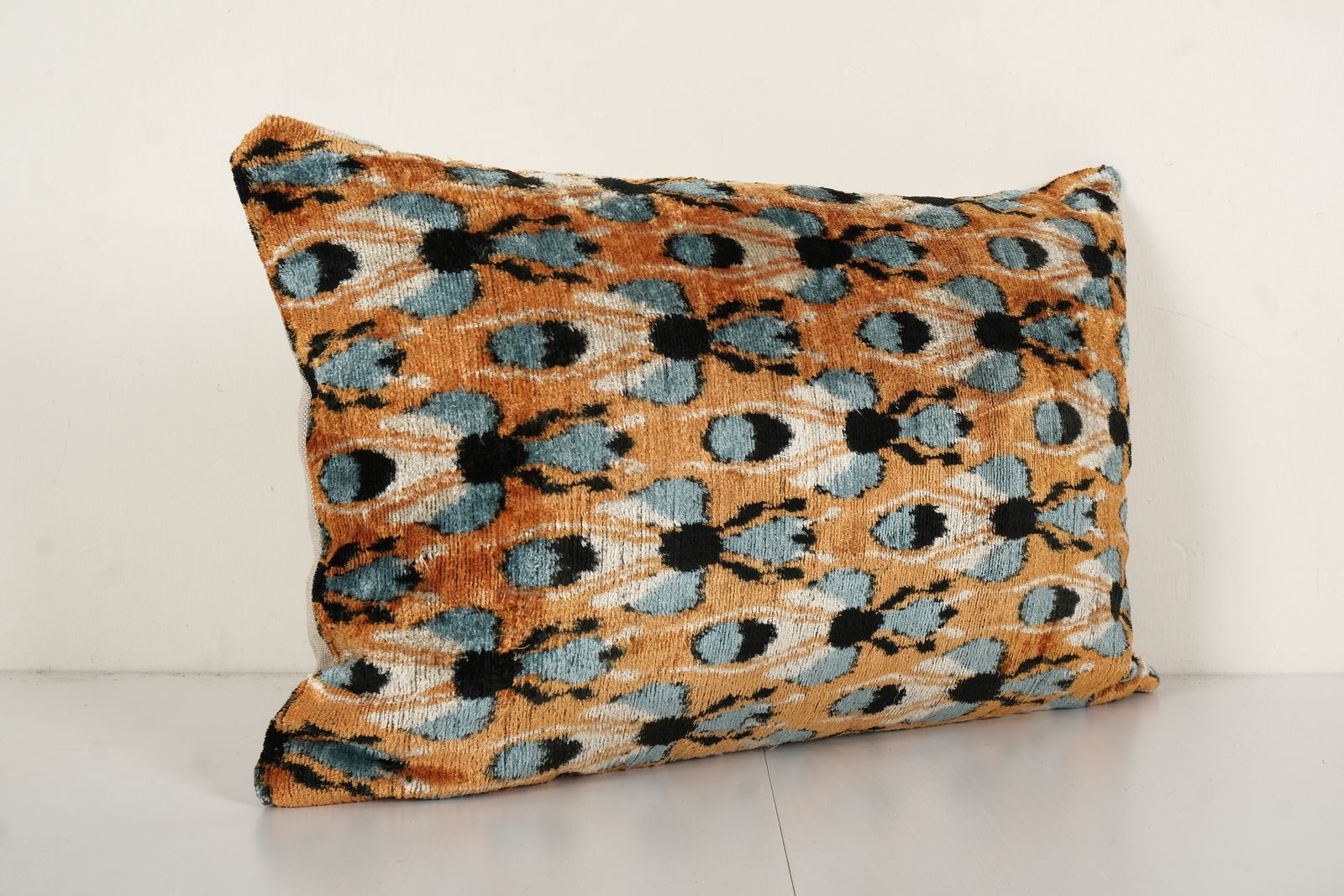 Bronze Silk Ikat Velvet Pillow Cover   Butterfly Or Houseflyikat Lumbar Cushion   Animal Pattern Designer Couch  Pillow Case 16" X 24" photo for sale