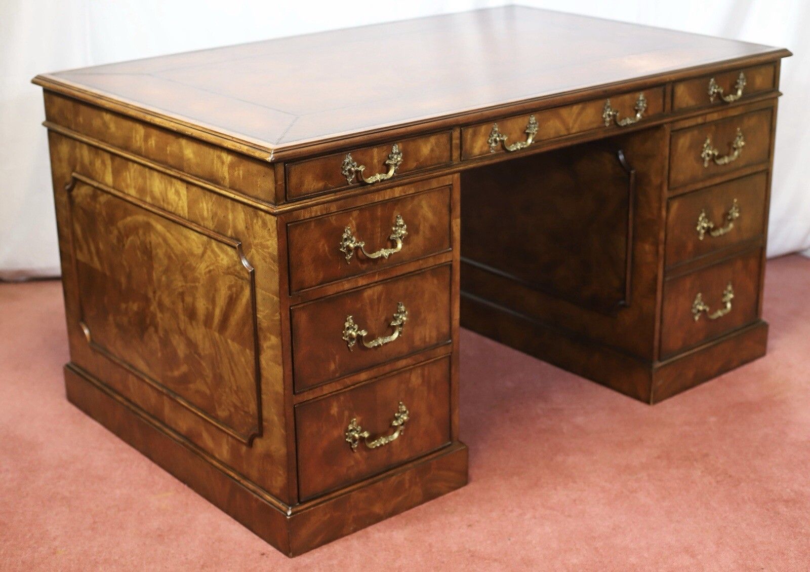 Furniture Theodore Alexander Stuning Modern George III Style Mahogany Twin Pedestal Desk photo