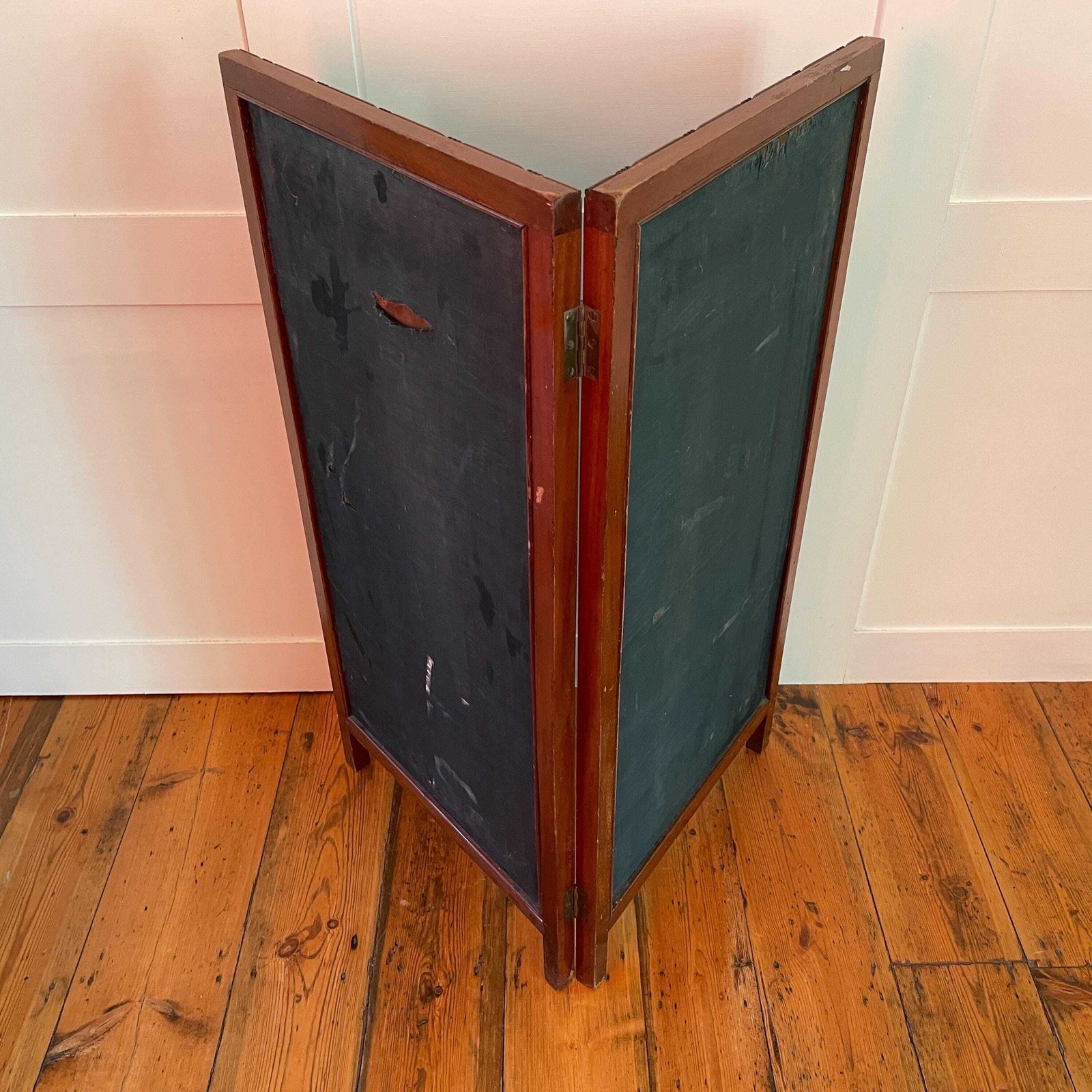Antique Oriental Chinese Fireguard Fireplace Screen Wooden Frame Vintage Fire Guard Patterned Devore Fabric Blue Pattern Wood Freestanding photo buy