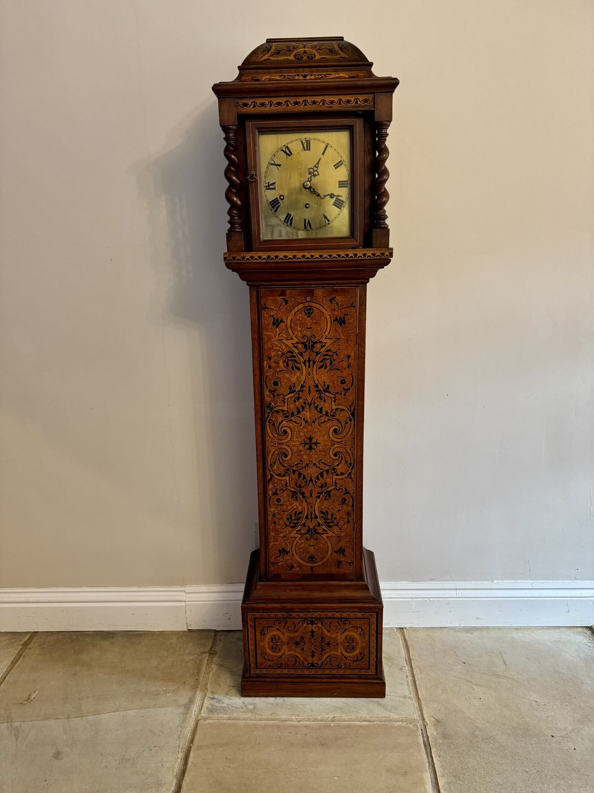 Rare Unusual Antique Musical Quality Inlaid Marquetry Grandmother Clock photo 4345.0