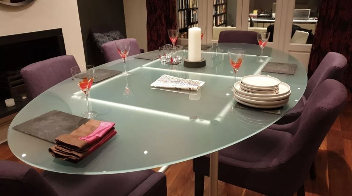 Bespoke Oval Glass Top Dining Table, Seats 10 photo vinterior