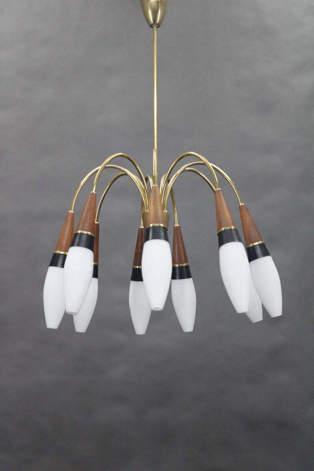 1960s Rupert Nikoll Brass And Teak Opaline Glass Chandelier , Austria photo furniture
