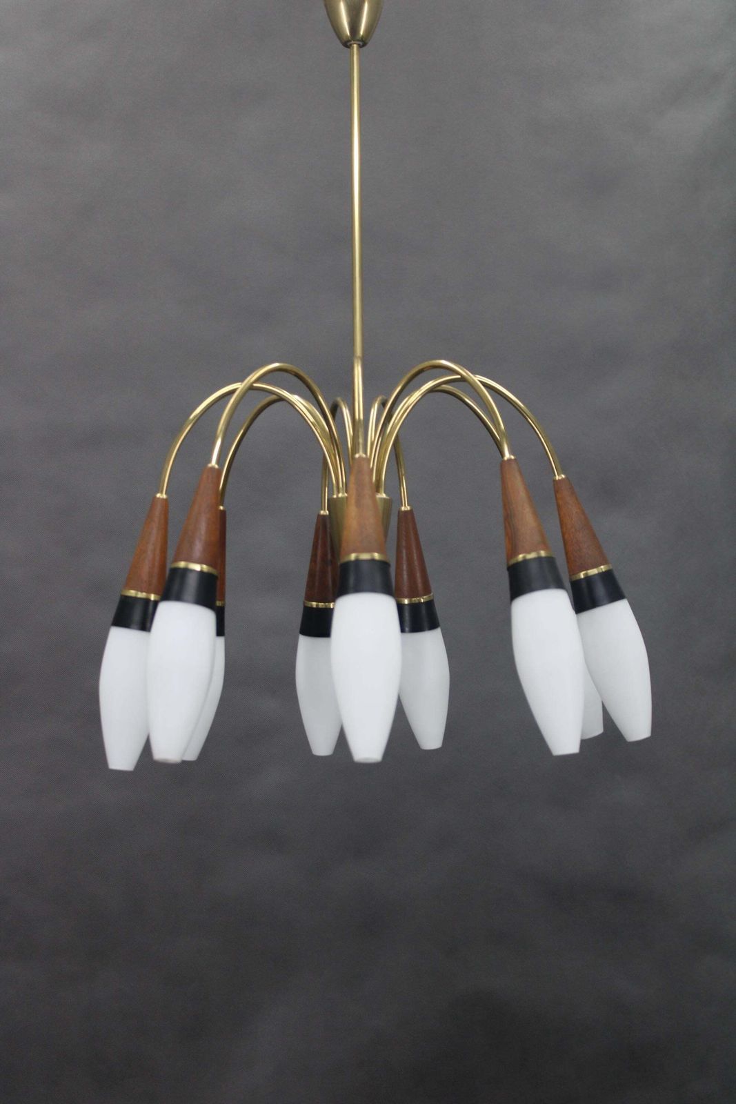 1960s Rupert Nikoll Brass And Teak Opaline Glass Chandelier , Austria photo 1577.0