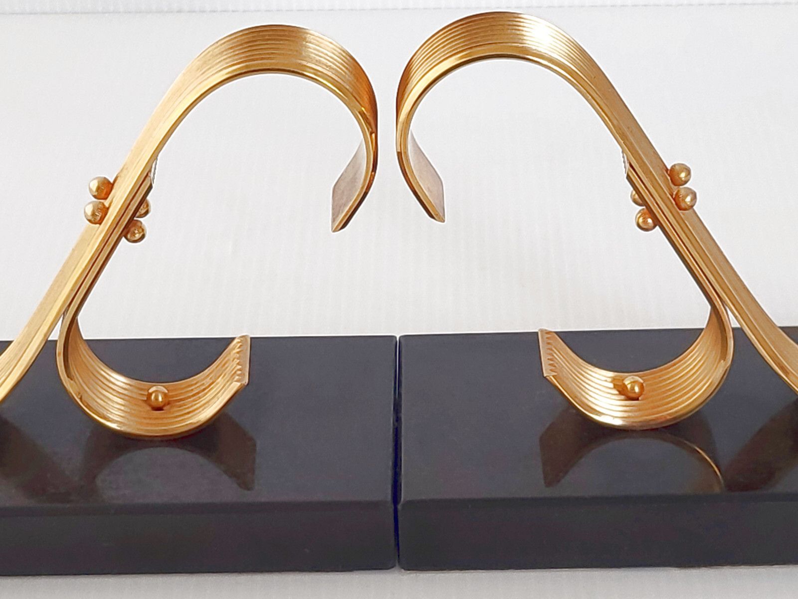Vintage 1960 Gold Starry Marble & Brass Golden 60s Retro Pair Of Bookholds photo for sale