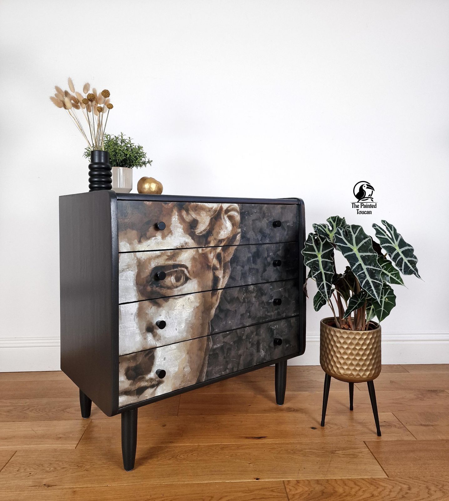 Black Mid Century Chest Of Drawers With David photo 595.0
