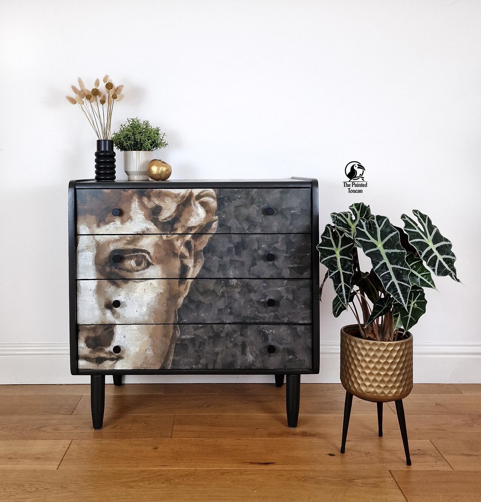 Black Mid Century Chest Of Drawers With David