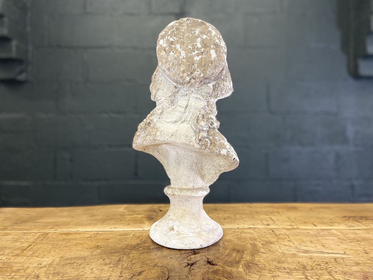 French Cast Stone Bust Of A Girl photo vintage