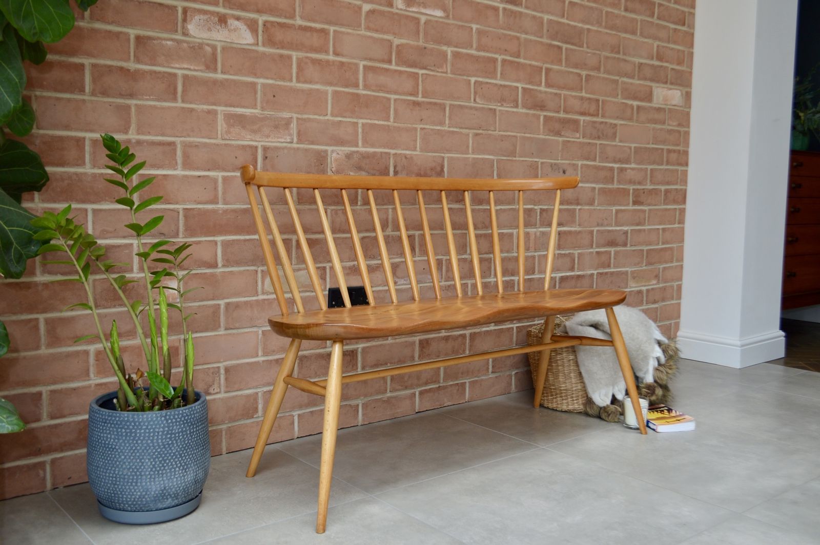 Vintage Ercol Love Seat Bench Rare Model 349 In Light Finish photo vintage
