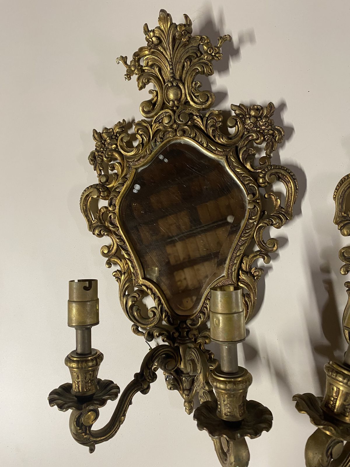 Pair Of Ornate Vintage Light Fittings With Mirrors photo furniture