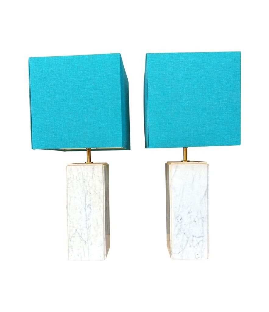 A Pair Of 1970s Belgian Carrera Marble Lamps By Porcelaine De Bruxelles photo for sale