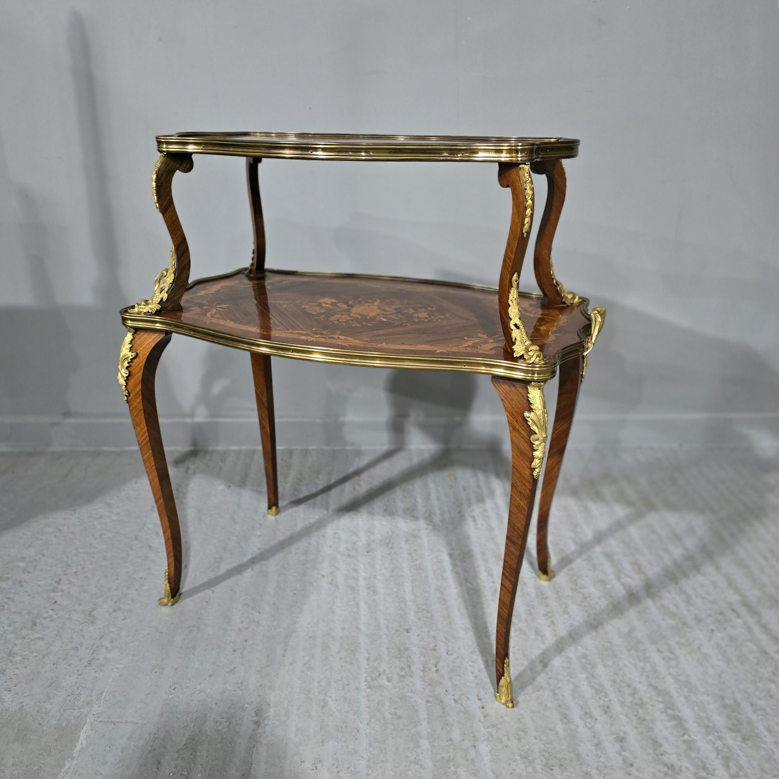 Outstanding French Marquetry Etagere Two Tier Table photo Furniture