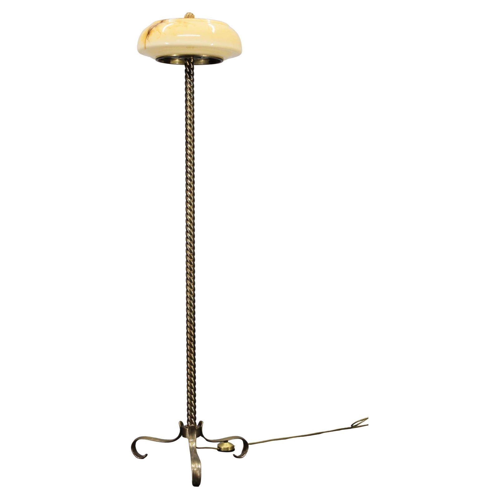 1940s Restored Brass Floor Lamp With  Glass Shade