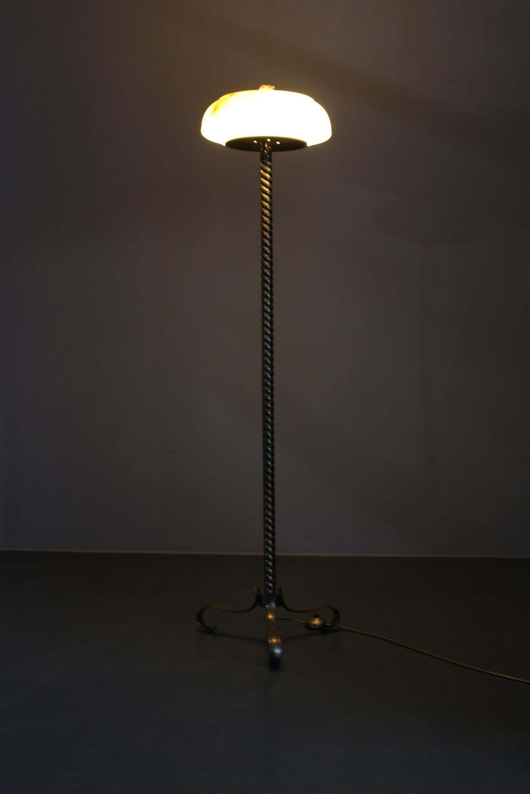 photo furniture 1940s Restored Brass Floor Lamp With  Glass Shade