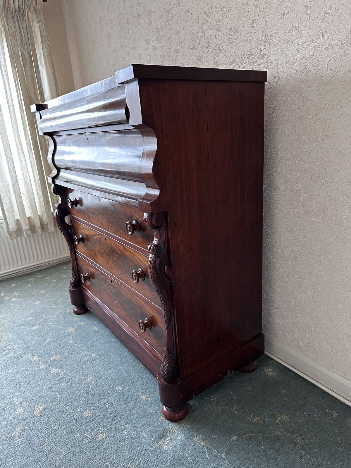 photo for sale Mahogany Scottish Chest Of Drawers With Flame Veneers