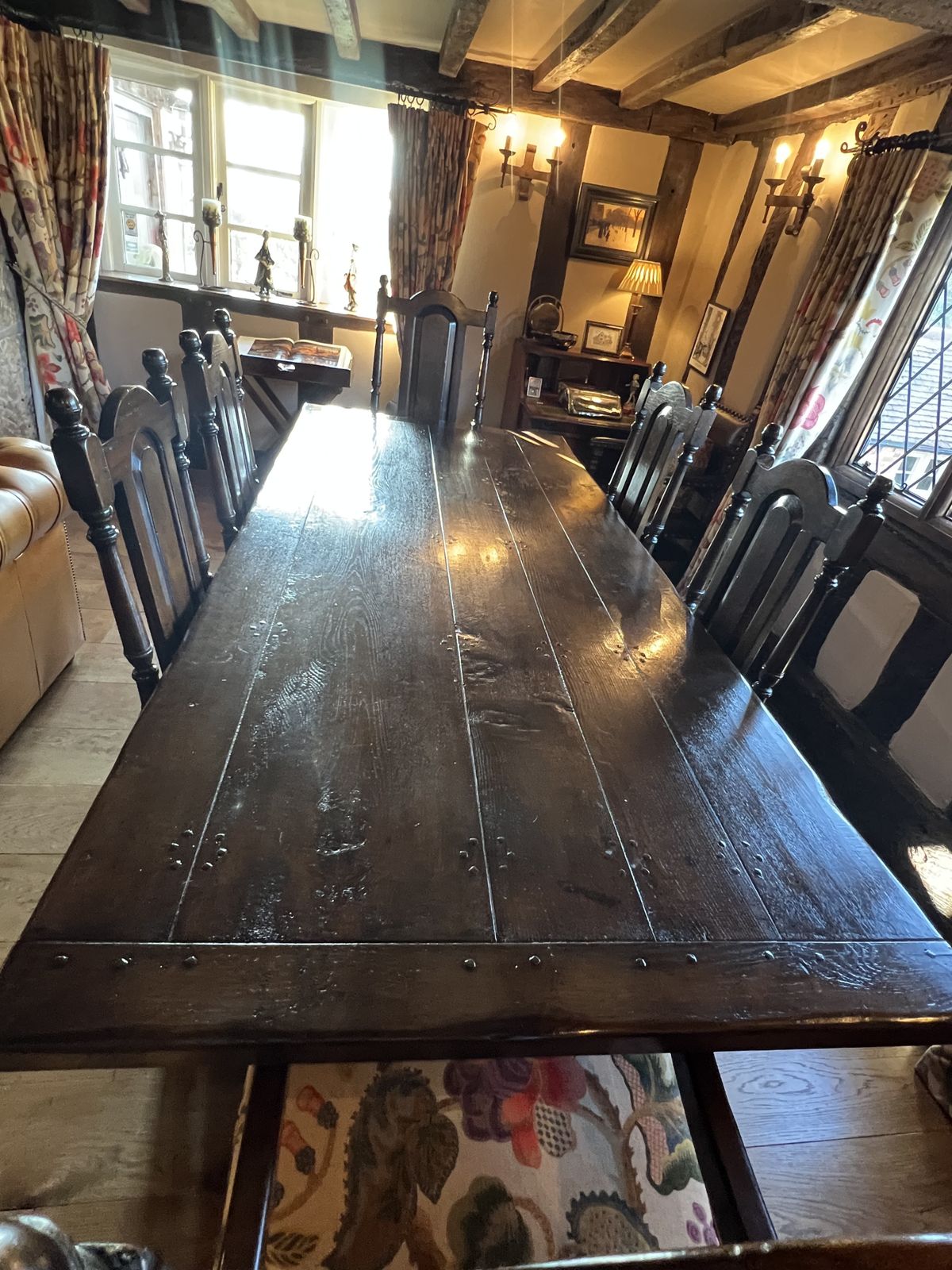 Reproduction English Oak Dining Table And Chairs