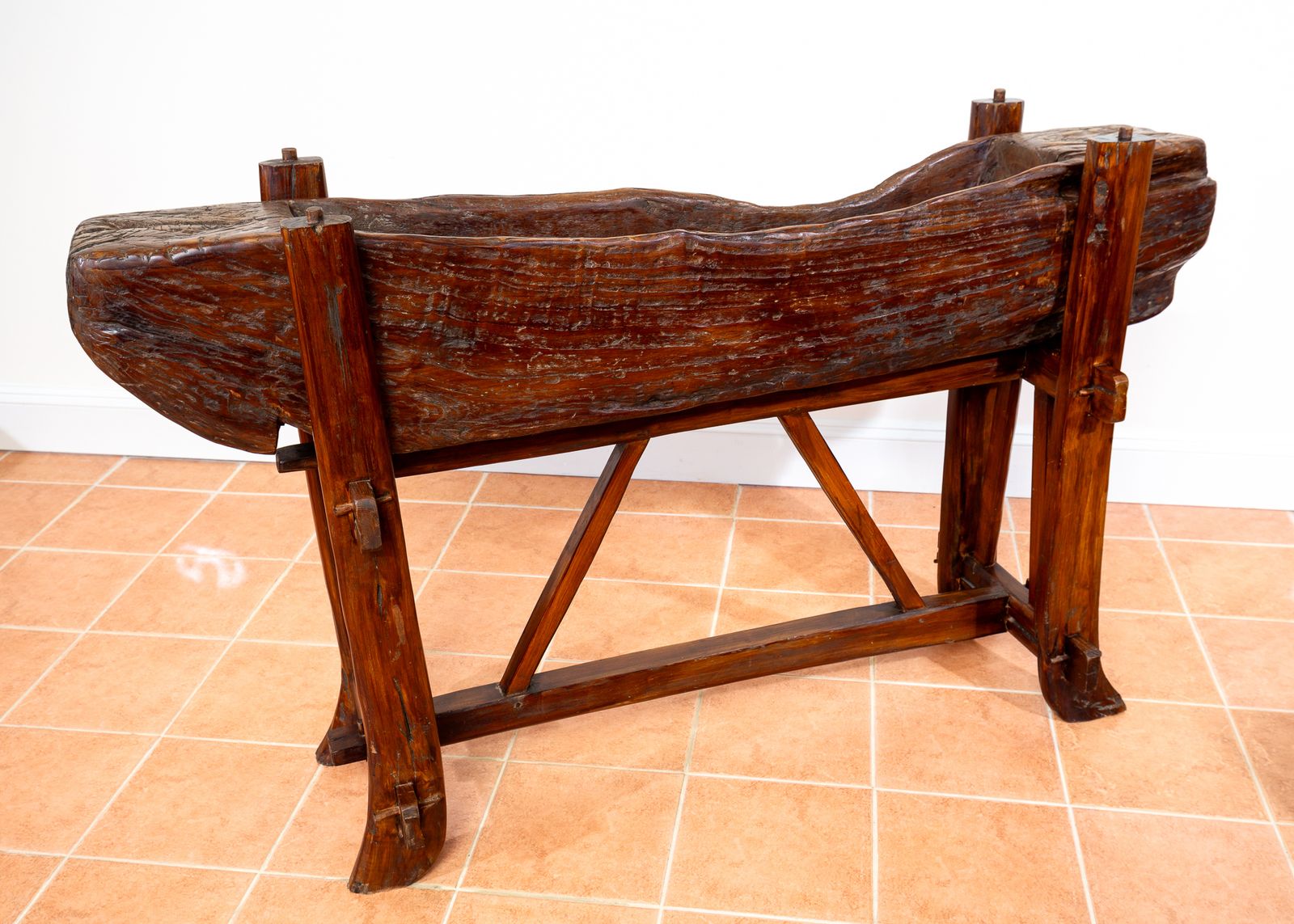 Large Trough Planter On Stand Rustic French Brutalist Xl European Antiqu.E Oak Tree Trun.K Teak Mid Century Serving Bar Consol.E Tabl.E photo vintage
