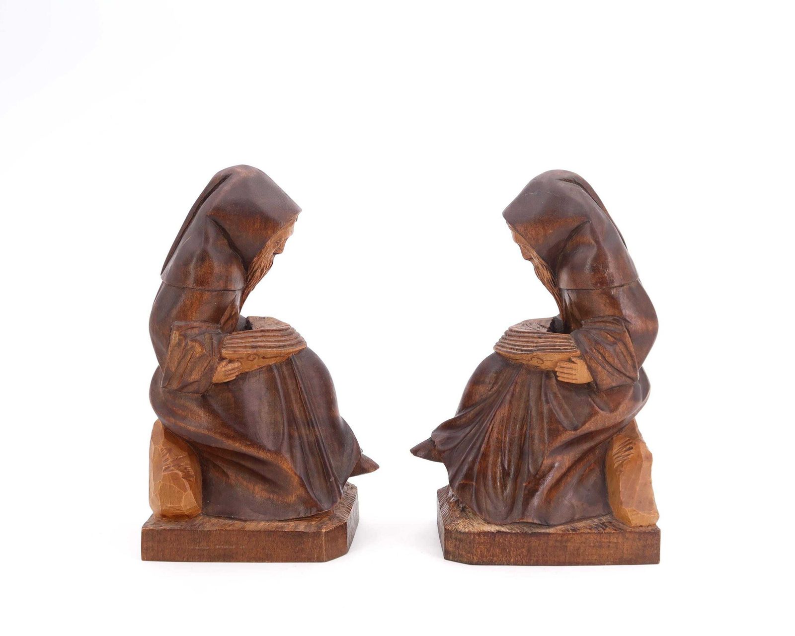 Franse Sculptuurachtige Boekensteun In Gesneden Hout, Monniken Lezend, Jaren 1980 / Donker Hout, Sculptuur, Kunst, Boekensteun, Klooster photo 407.0