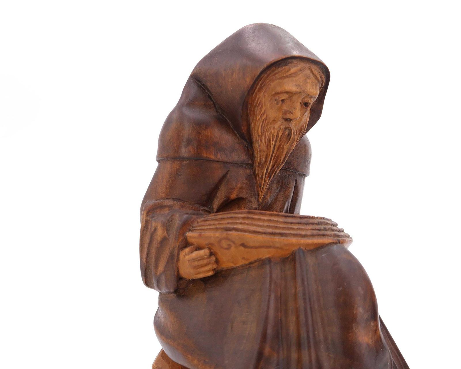 French Sculptural Carved Wood Bookends, Monks Reading, 1980s / Dark Wood, Sculpture, Art, Book End, Monastery photo buy