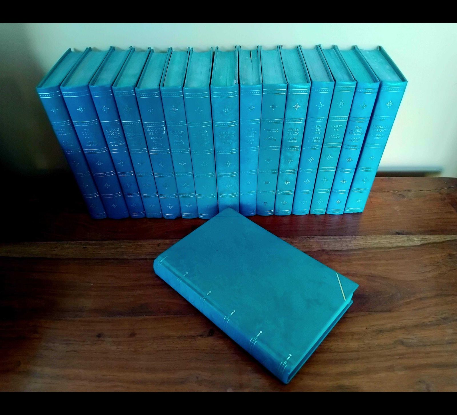 A Wonderful Decorative Collection Of 16 Novels With Beautiful Turquoise Gilded Covers, Companion Book Club, 1970's photo for sale