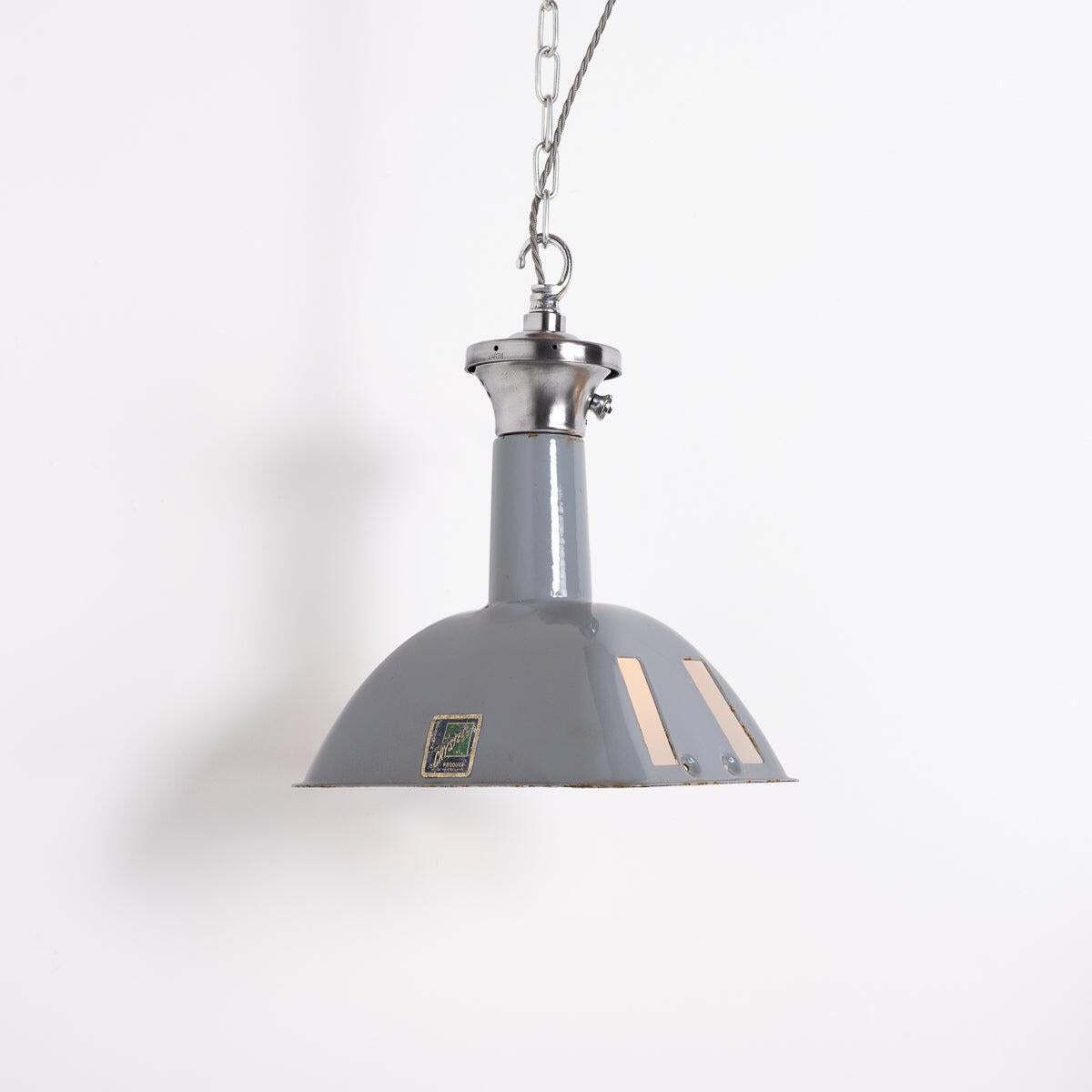 Vintage Industrial Benjamin Electric "Stock Bin" Rectangular Grey Enamel Pendant Lights