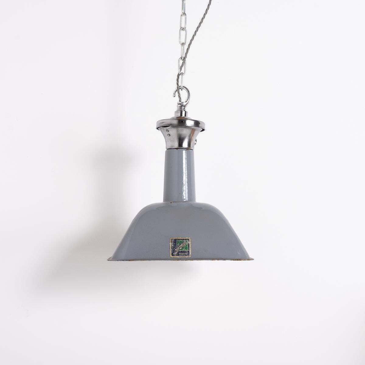 Vintage Industrial Benjamin Electric "Stock Bin" Rectangular Grey Enamel Pendant Lights photo for sale
