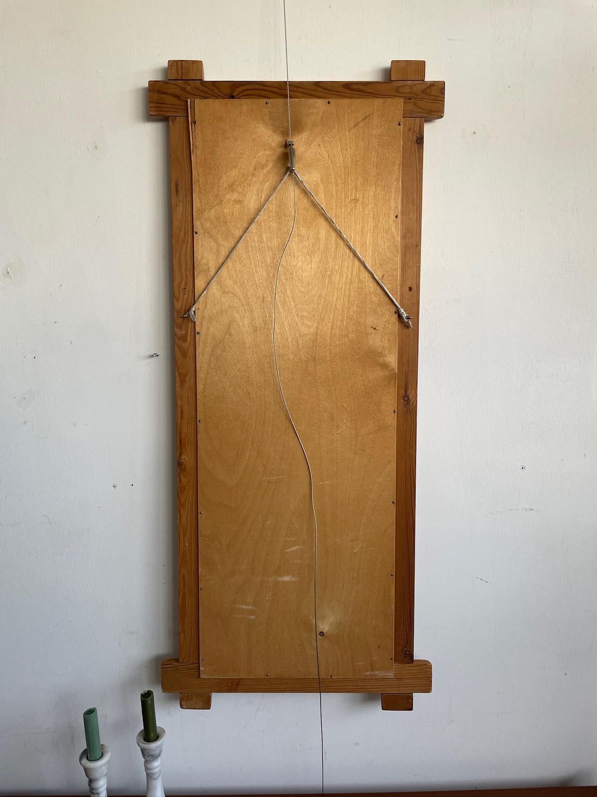 photo for sale Large Chunky Arts And Crafts Rectangle Pine Mirror With Crossed Frame And Routed Detailing 80s